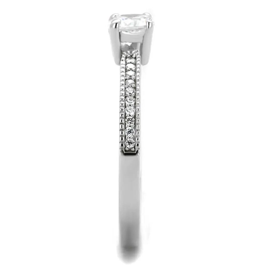TS401 - Rhodium 925 Sterling Silver Ring with AAA Grade CZ in Clear - Alamode - Flyclothing LLC