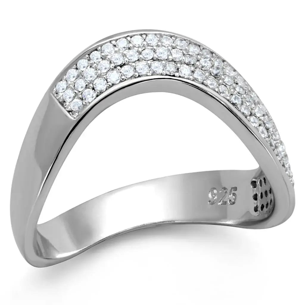 TS402 - Rhodium 925 Sterling Silver Ring with AAA Grade CZ in Clear - Alamode - Flyclothing LLC