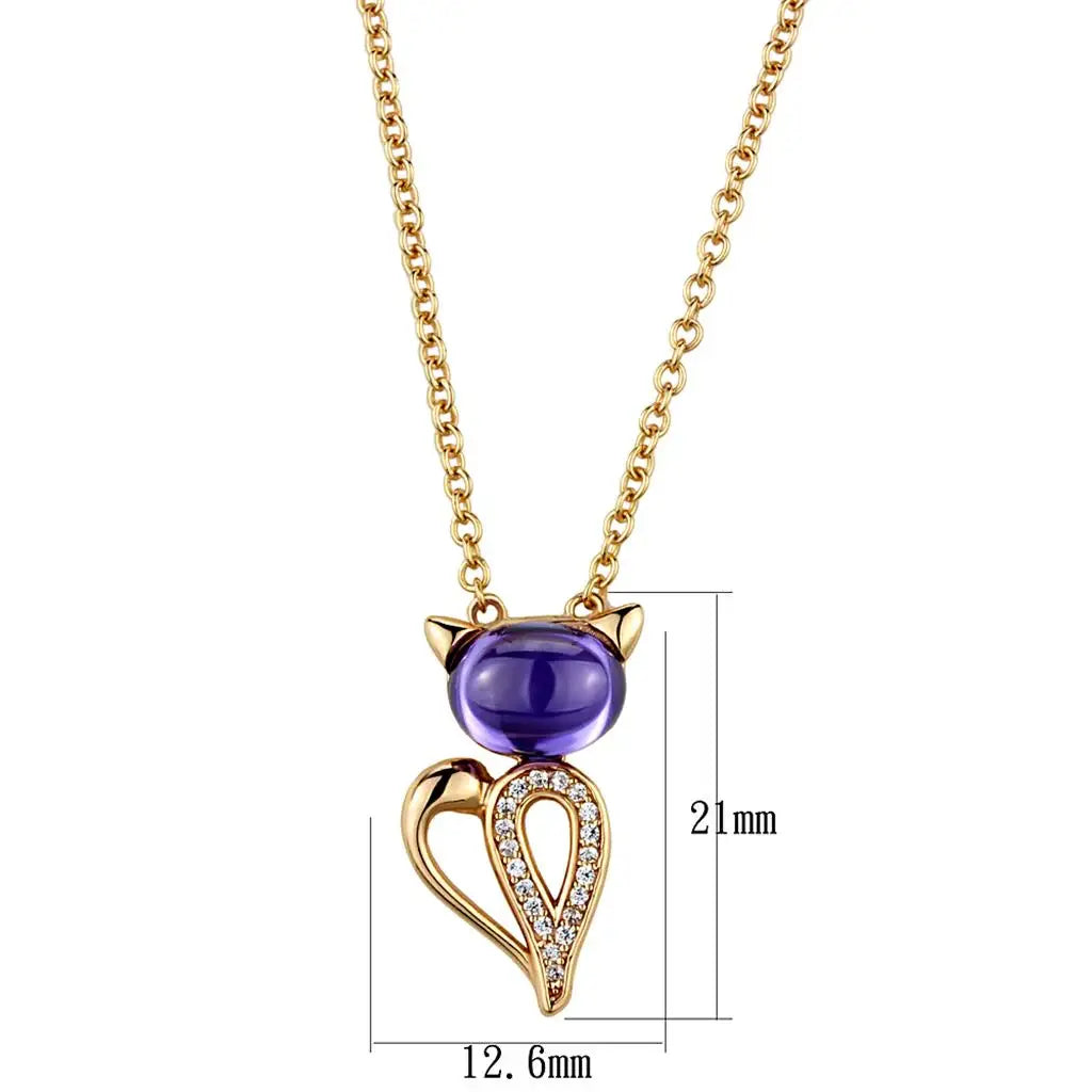 TS408 - Rose Gold 925 Sterling Silver Chain Pendant with AAA Grade CZ in Amethyst - Alamode - Flyclothing LLC
