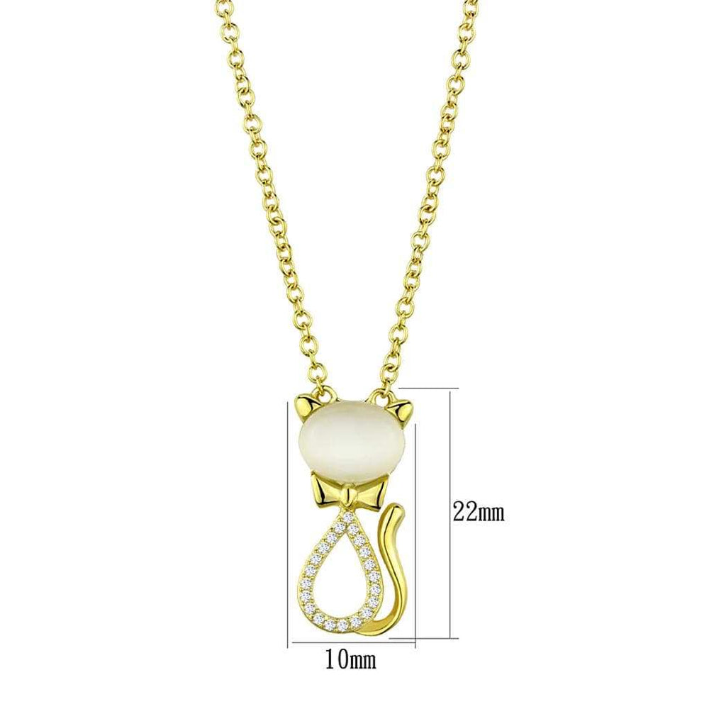 TS409 - Gold 925 Sterling Silver Chain Pendant with Synthetic Cat Eye in White - Alamode - Flyclothing LLC