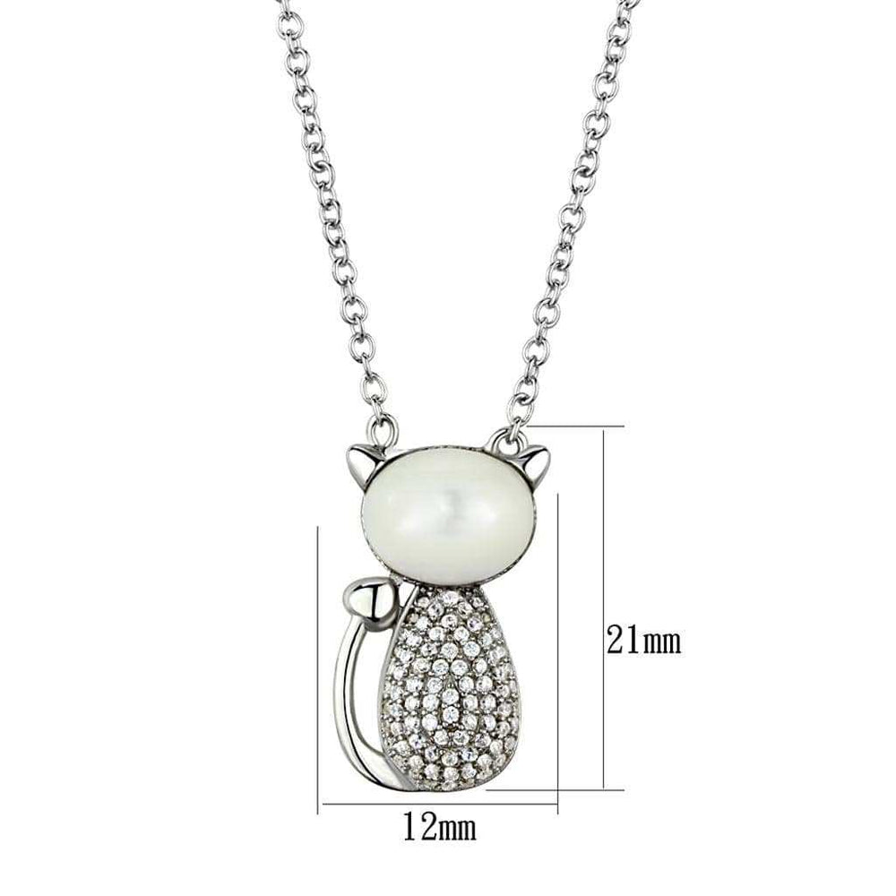 TS410 - Rhodium 925 Sterling Silver Chain Pendant with Synthetic Synthetic Glass in Clear - Alamode - Flyclothing LLC