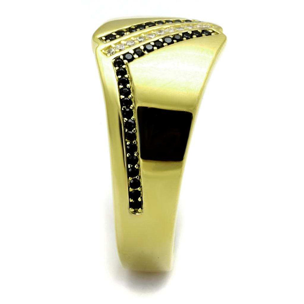 TS413 - Gold 925 Sterling Silver Ring with AAA Grade CZ in Black Diamond - Alamode - Flyclothing LLC