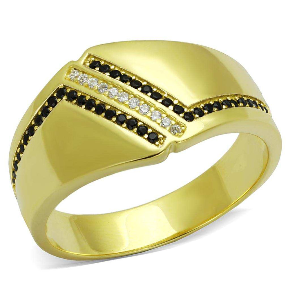 TS413 - Gold 925 Sterling Silver Ring with AAA Grade CZ in Black Diamond - Alamode - Flyclothing LLC