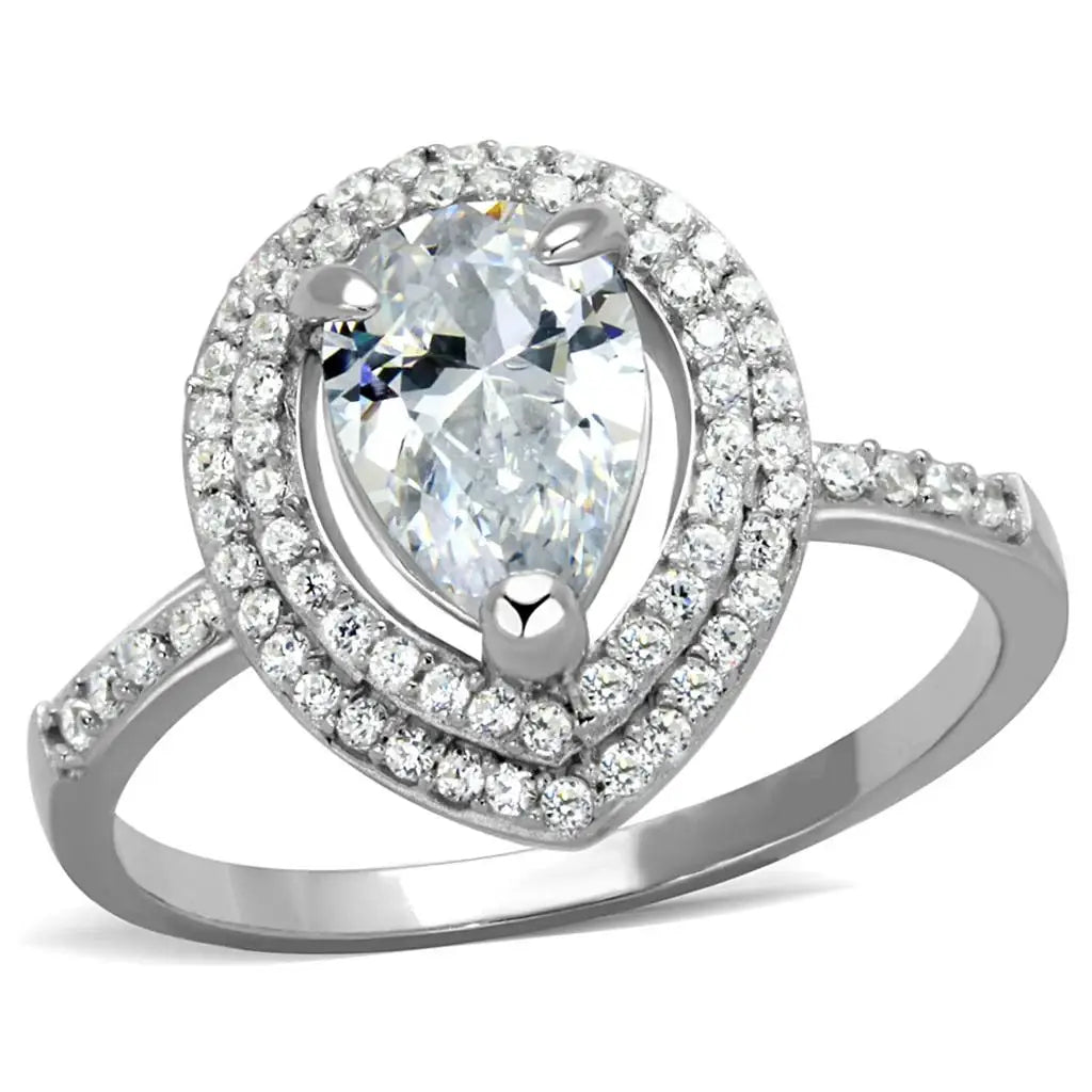 TS414 - Rhodium 925 Sterling Silver Ring with AAA Grade CZ in Clear - Alamode - Flyclothing LLC