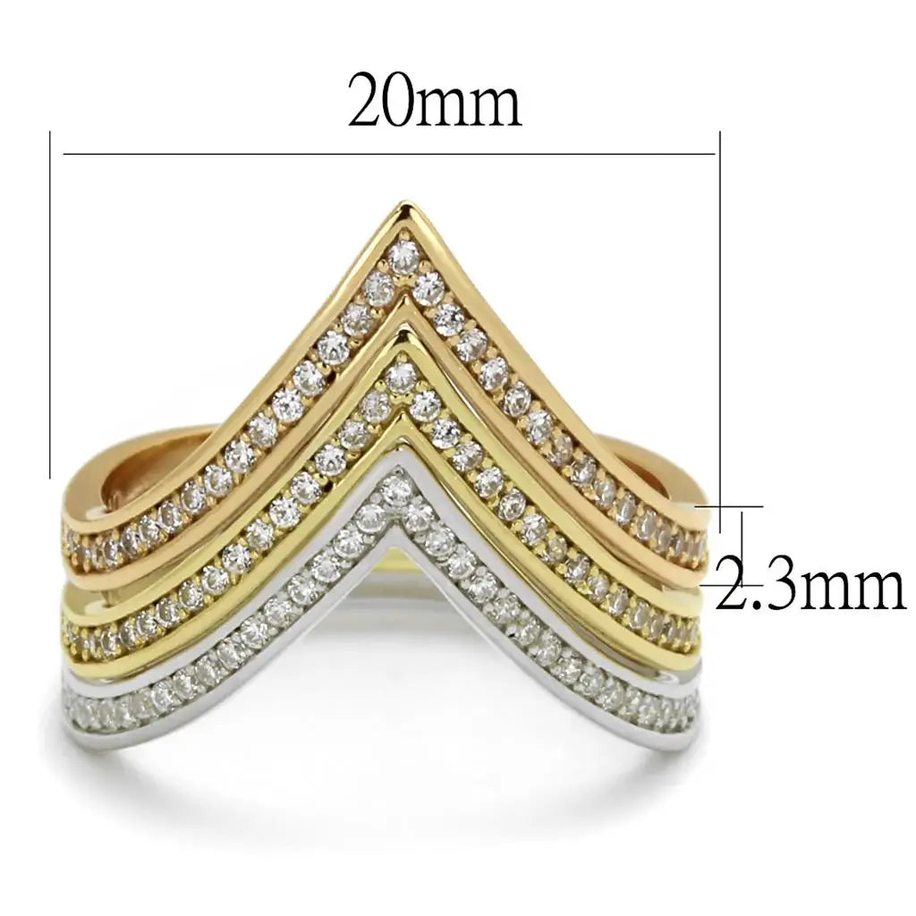TS416 - Rhodium + Gold + Rose Gold 925 Sterling Silver Ring with AAA Grade CZ in Clear - Alamode - Flyclothing LLC