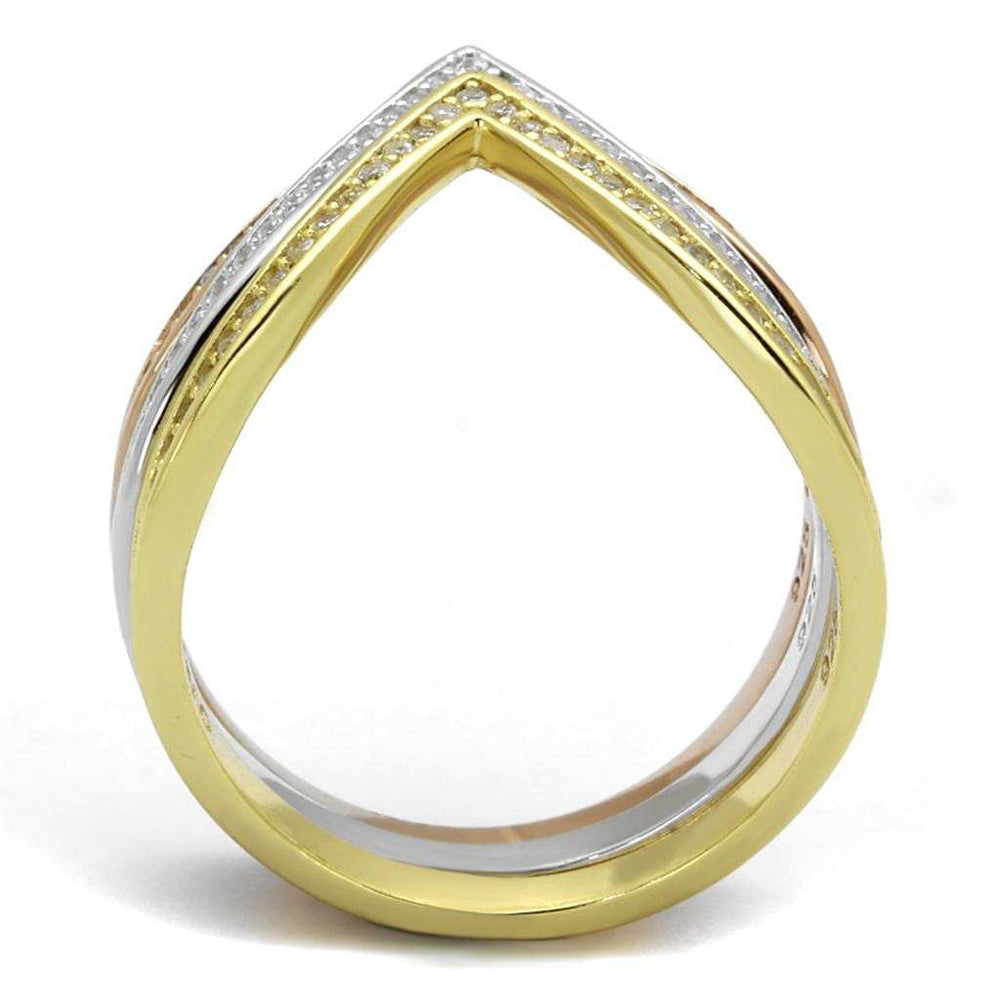 TS416 - Rhodium + Gold + Rose Gold 925 Sterling Silver Ring with AAA Grade CZ in Clear - Alamode - Flyclothing LLC
