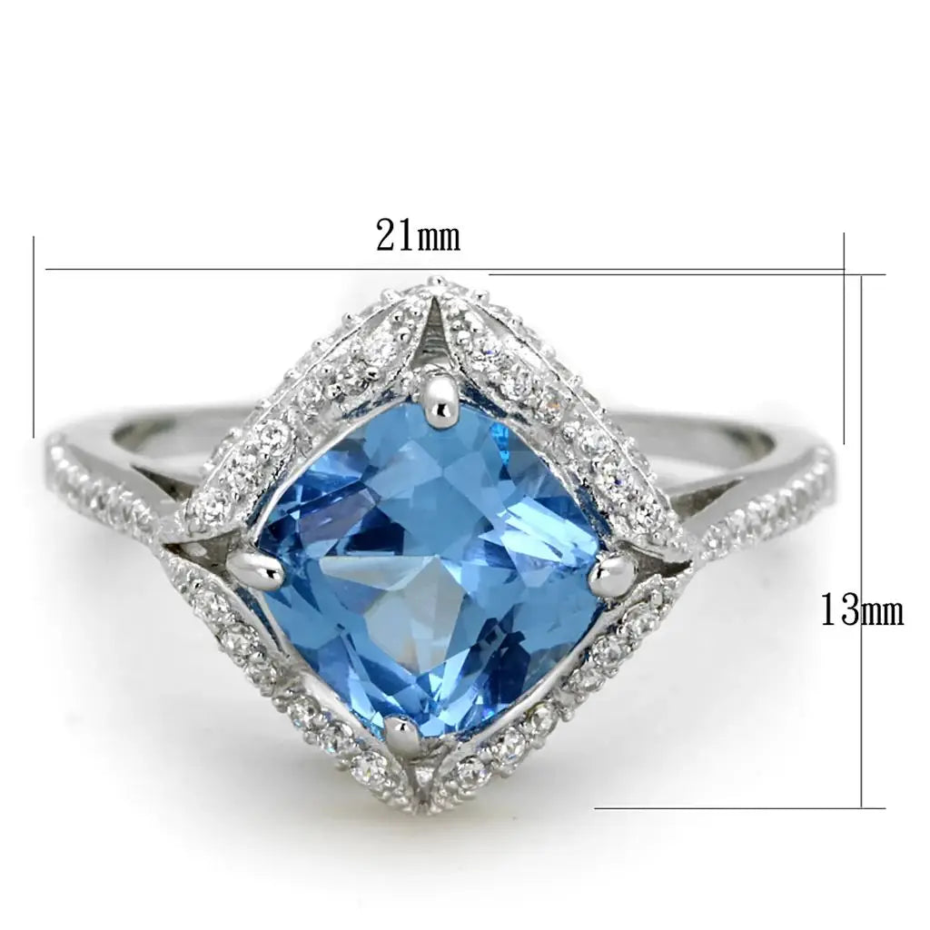 TS419 - Rhodium 925 Sterling Silver Ring with Synthetic Spinel in Sea Blue - Alamode - Flyclothing LLC