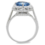 TS419 - Rhodium 925 Sterling Silver Ring with Synthetic Spinel in Sea Blue