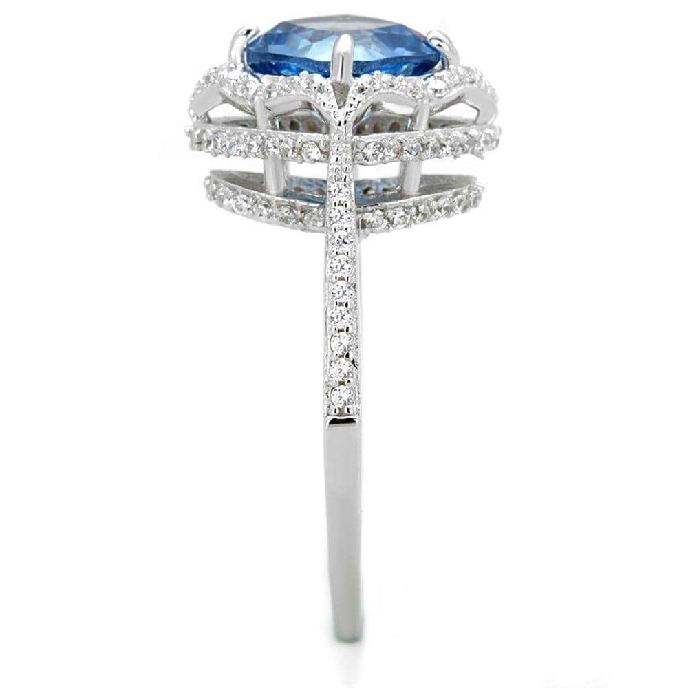 TS419 - Rhodium 925 Sterling Silver Ring with Synthetic Spinel in Sea Blue - Alamode - Flyclothing LLC