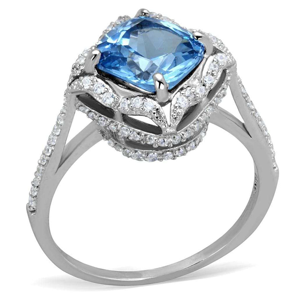TS419 - Rhodium 925 Sterling Silver Ring with Synthetic Spinel in Sea Blue - Alamode - Flyclothing LLC