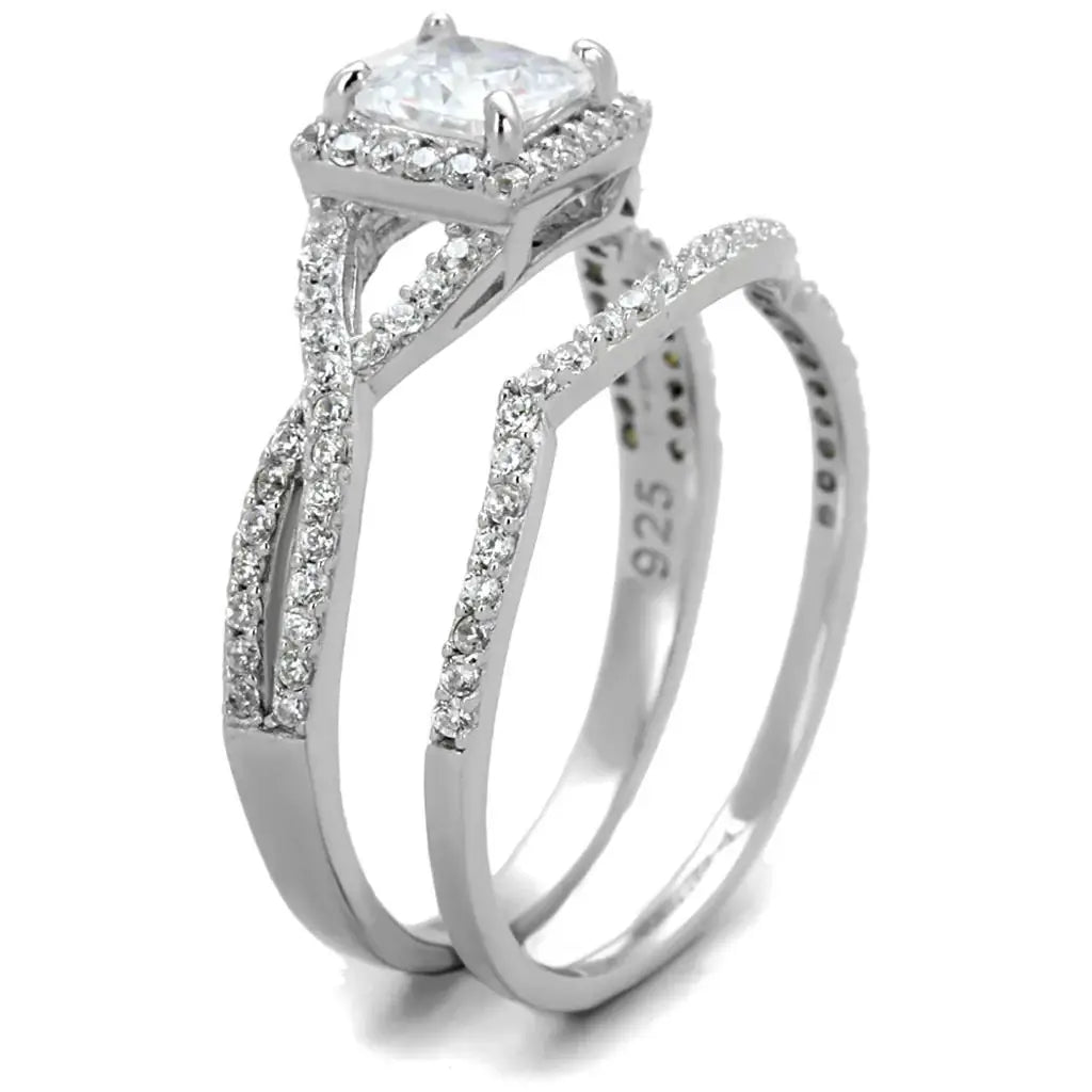 TS420 - Rhodium 925 Sterling Silver Ring with AAA Grade CZ in Clear - Alamode - Flyclothing LLC