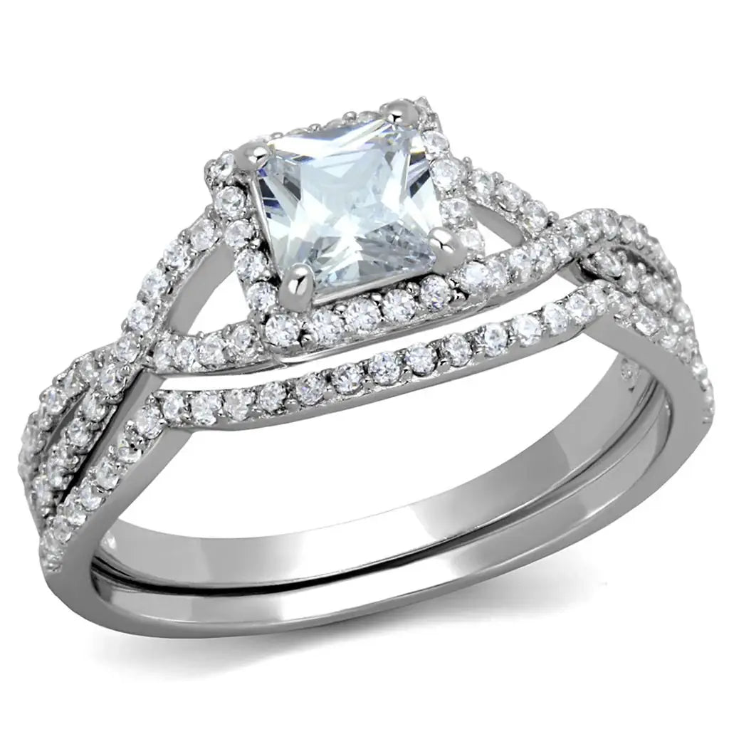 TS420 - Rhodium 925 Sterling Silver Ring with AAA Grade CZ in Clear - Alamode - Flyclothing LLC