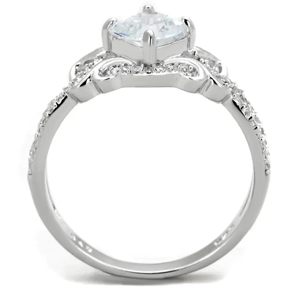 TS421 - Rhodium 925 Sterling Silver Ring with AAA Grade CZ in Clear - Alamode - Flyclothing LLC