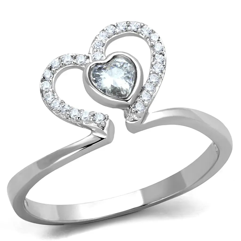 TS422 - Rhodium 925 Sterling Silver Ring with AAA Grade CZ in Clear - Alamode - Flyclothing LLC