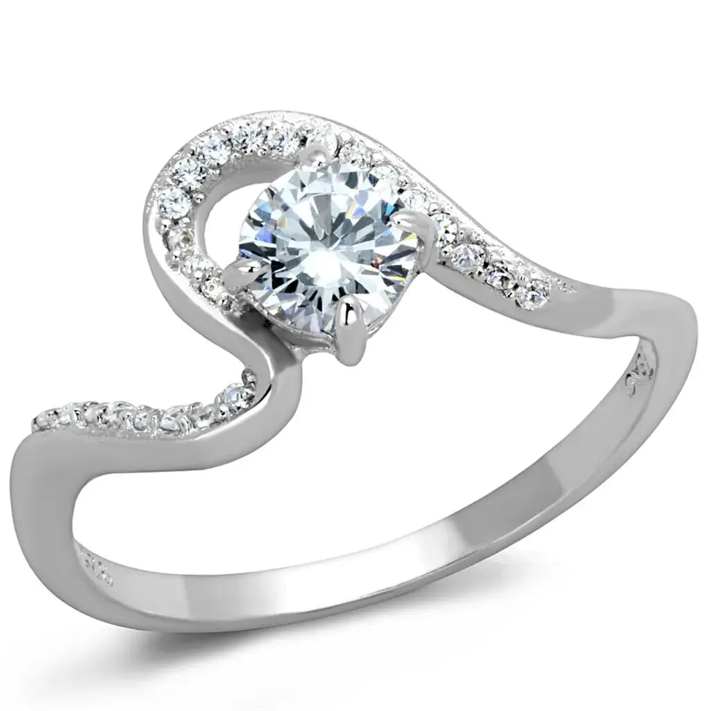 TS423 - Rhodium 925 Sterling Silver Ring with AAA Grade CZ in Clear - Alamode - Flyclothing LLC