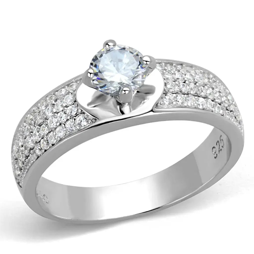 TS428 - Rhodium 925 Sterling Silver Ring with AAA Grade CZ in Clear - Alamode - Flyclothing LLC