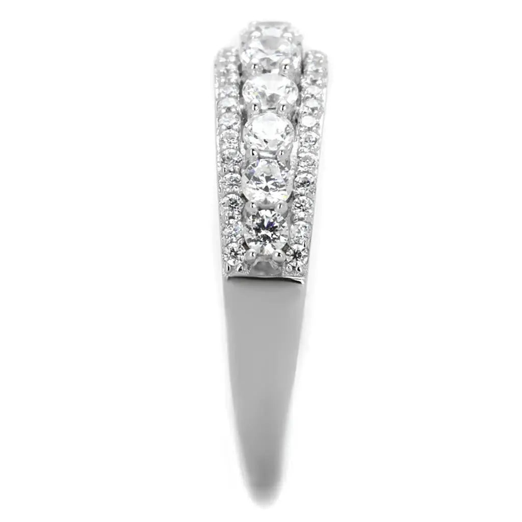 TS429 - Rhodium 925 Sterling Silver Ring with AAA Grade CZ in Clear - Alamode - Flyclothing LLC