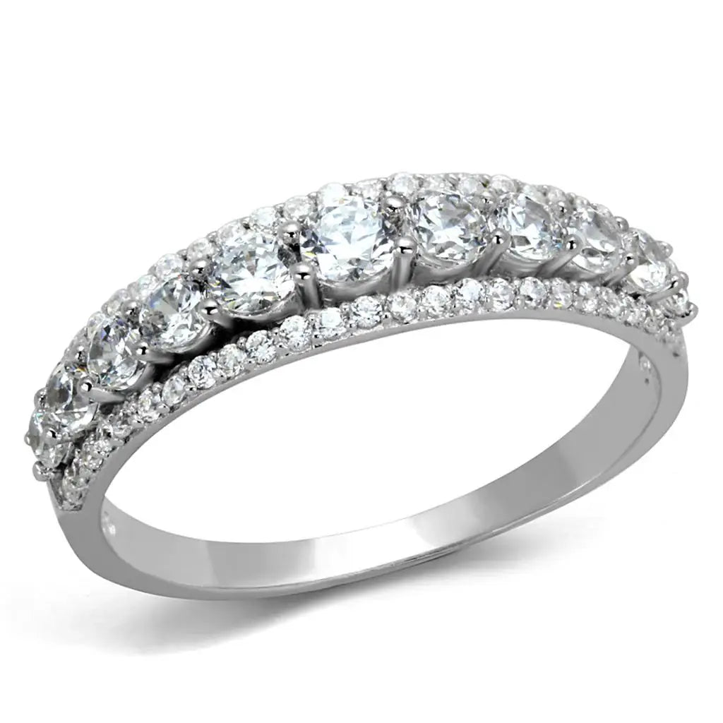 TS429 - Rhodium 925 Sterling Silver Ring with AAA Grade CZ in Clear - Alamode - Flyclothing LLC