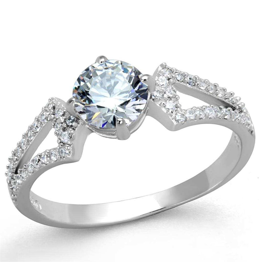TS430 - Rhodium 925 Sterling Silver Ring with AAA Grade CZ in Clear - Alamode - Flyclothing LLC