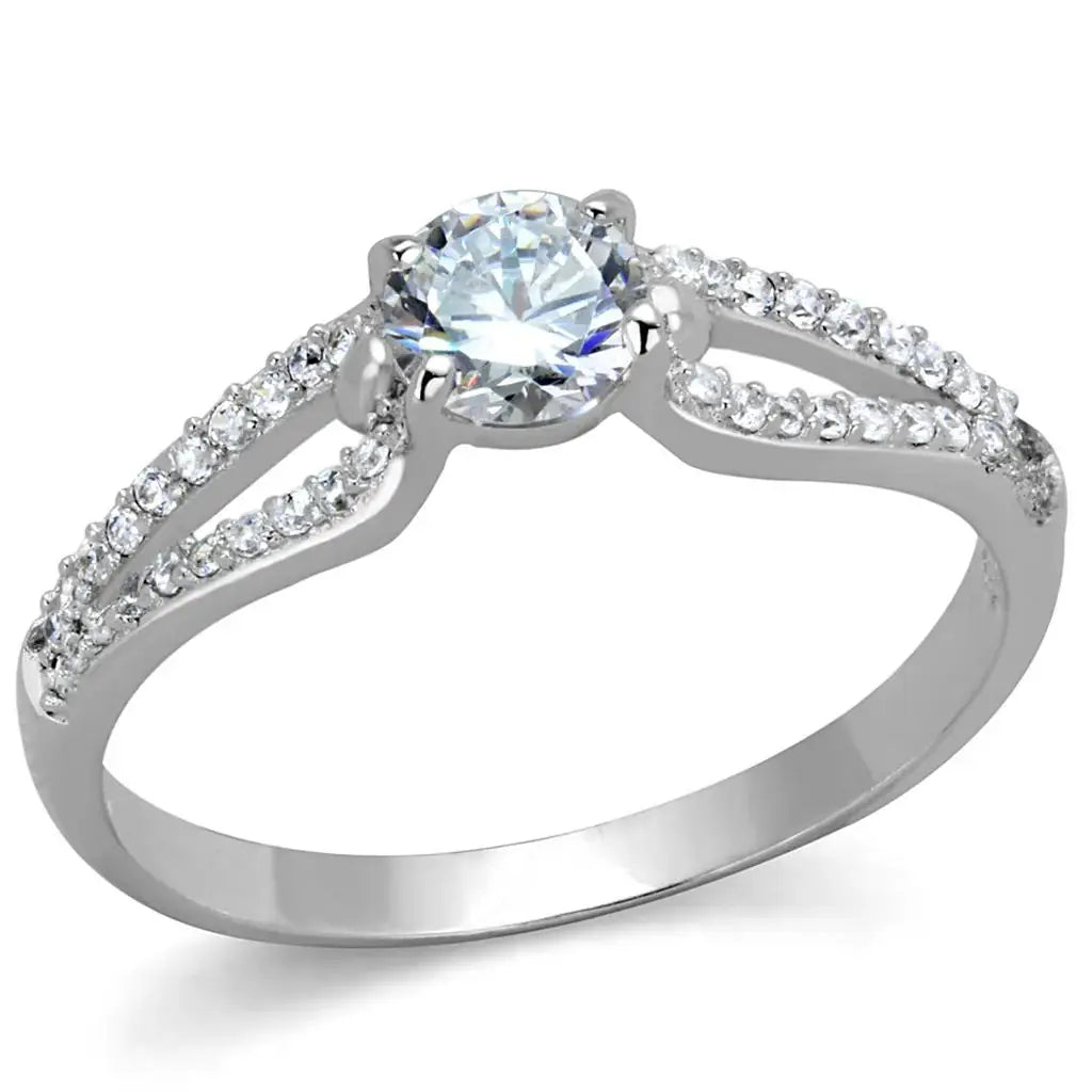 TS431 - Rhodium 925 Sterling Silver Ring with AAA Grade CZ in Clear - Alamode - Flyclothing LLC