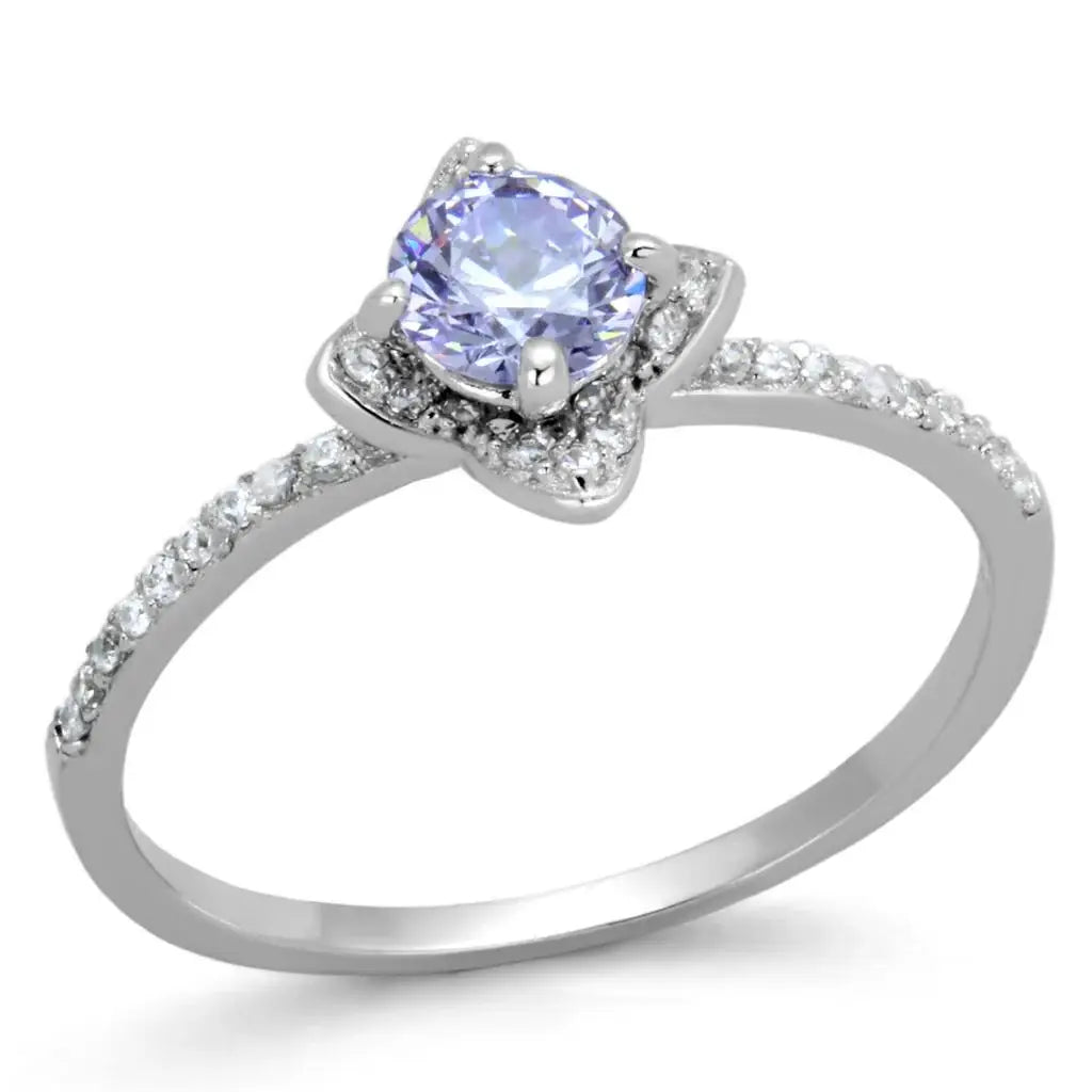 TS432 - Rhodium 925 Sterling Silver Ring with AAA Grade CZ in Light Amethyst - Alamode - Flyclothing LLC