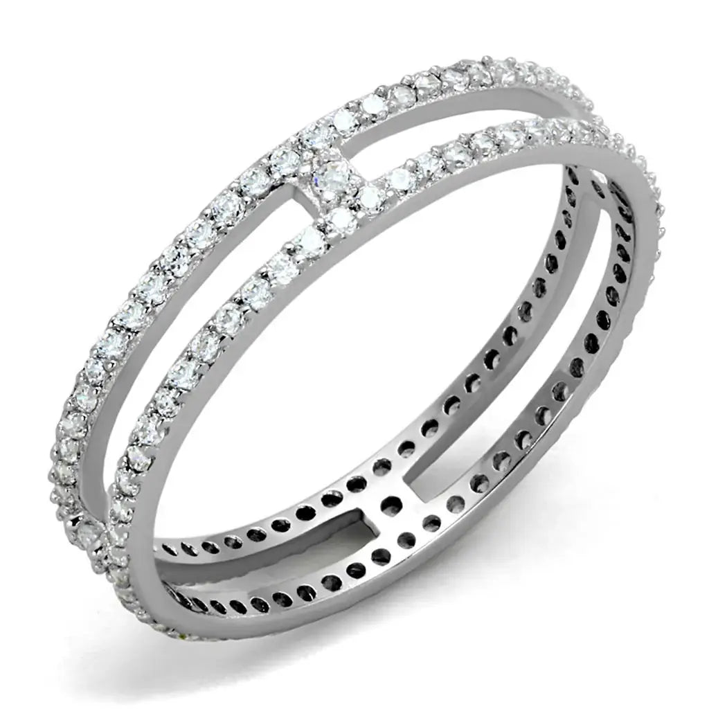 TS434 - Rhodium 925 Sterling Silver Ring with AAA Grade CZ in Clear - Alamode - Flyclothing LLC
