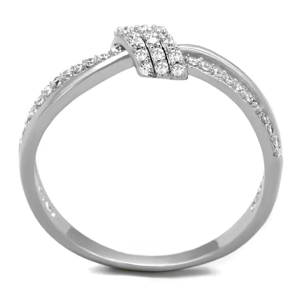 TS435 - Rhodium 925 Sterling Silver Ring with AAA Grade CZ in Clear - Alamode - Flyclothing LLC