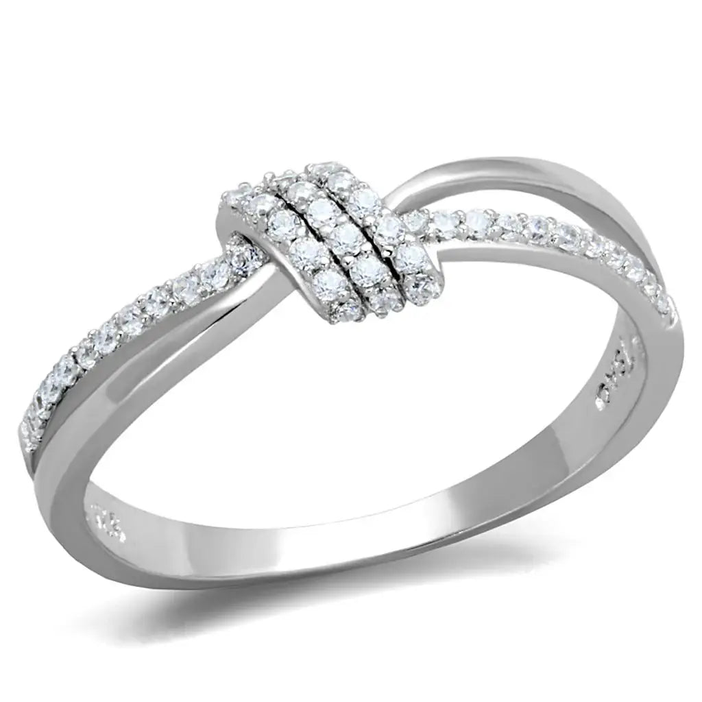 TS435 - Rhodium 925 Sterling Silver Ring with AAA Grade CZ in Clear - Alamode - Flyclothing LLC