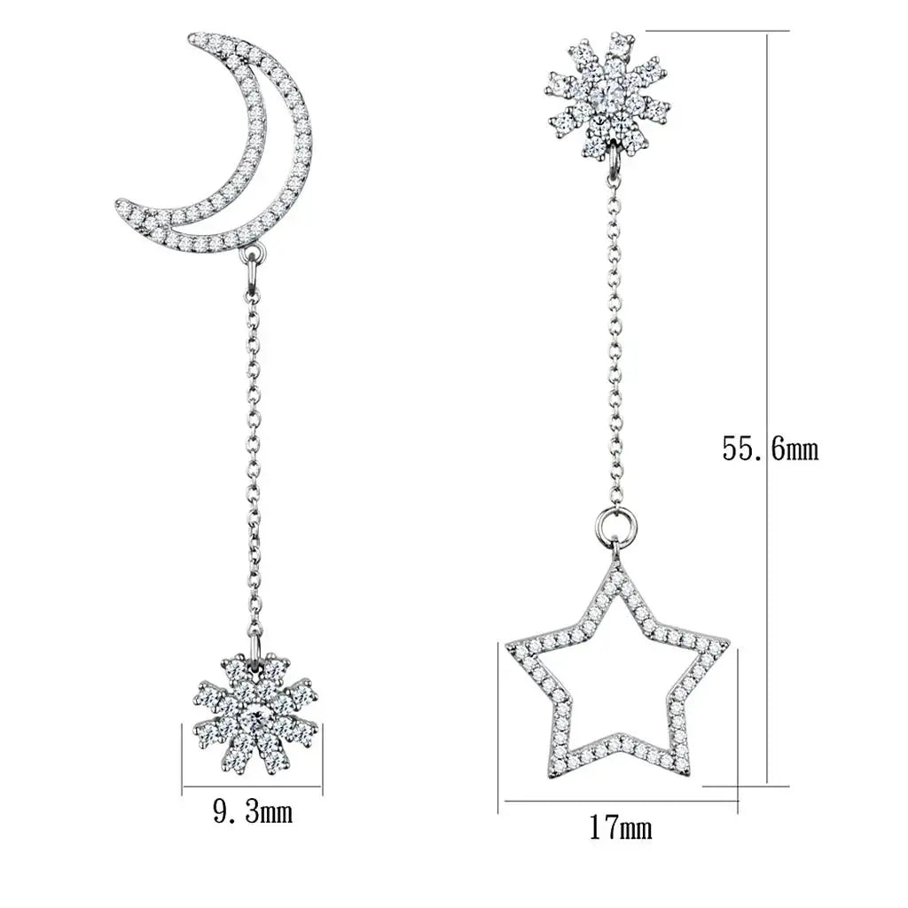 TS437 - Rhodium 925 Sterling Silver Earrings with AAA Grade CZ in Clear - Alamode - Flyclothing LLC