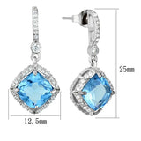TS438 - Rhodium 925 Sterling Silver Earrings with Synthetic Synthetic Glass in Sea Blue - Alamode - Flyclothing LLC