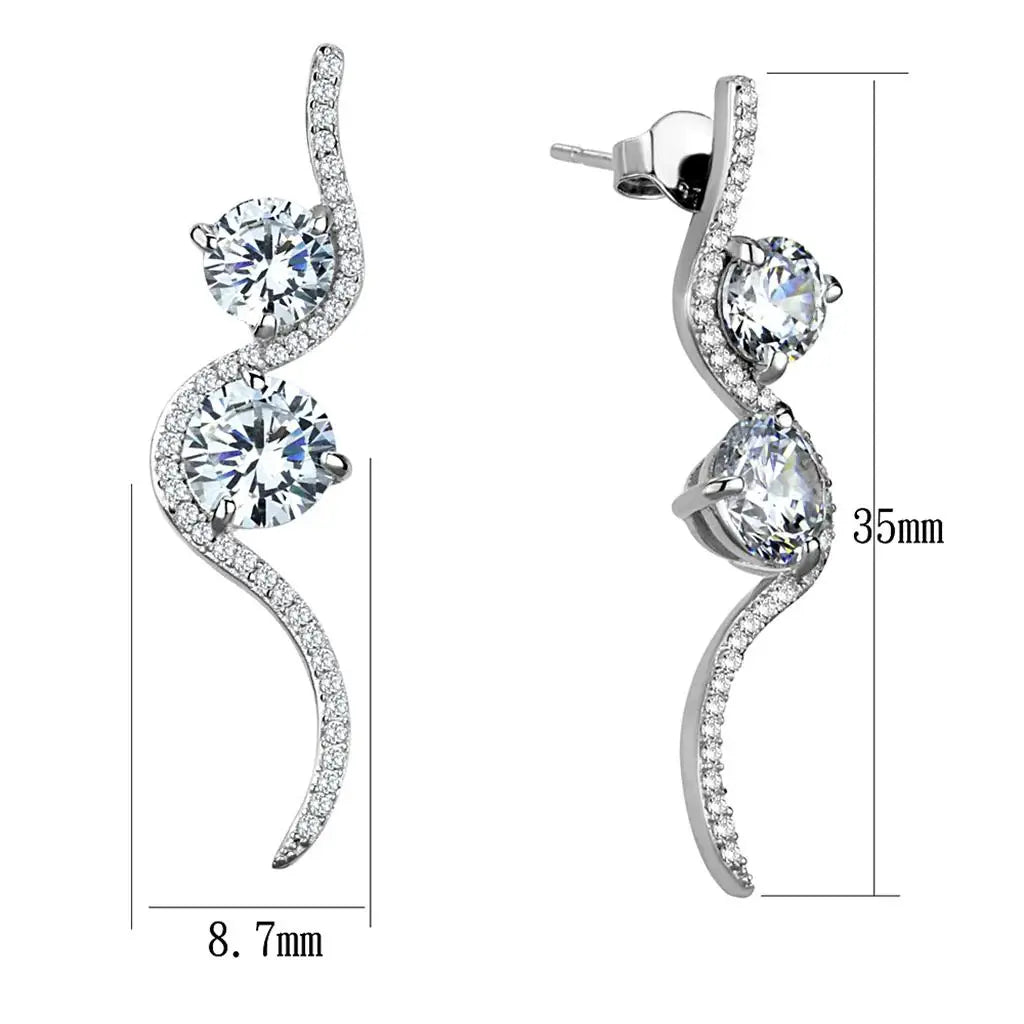 TS441 - Rhodium 925 Sterling Silver Earrings with AAA Grade CZ in Clear - Alamode - Flyclothing LLC