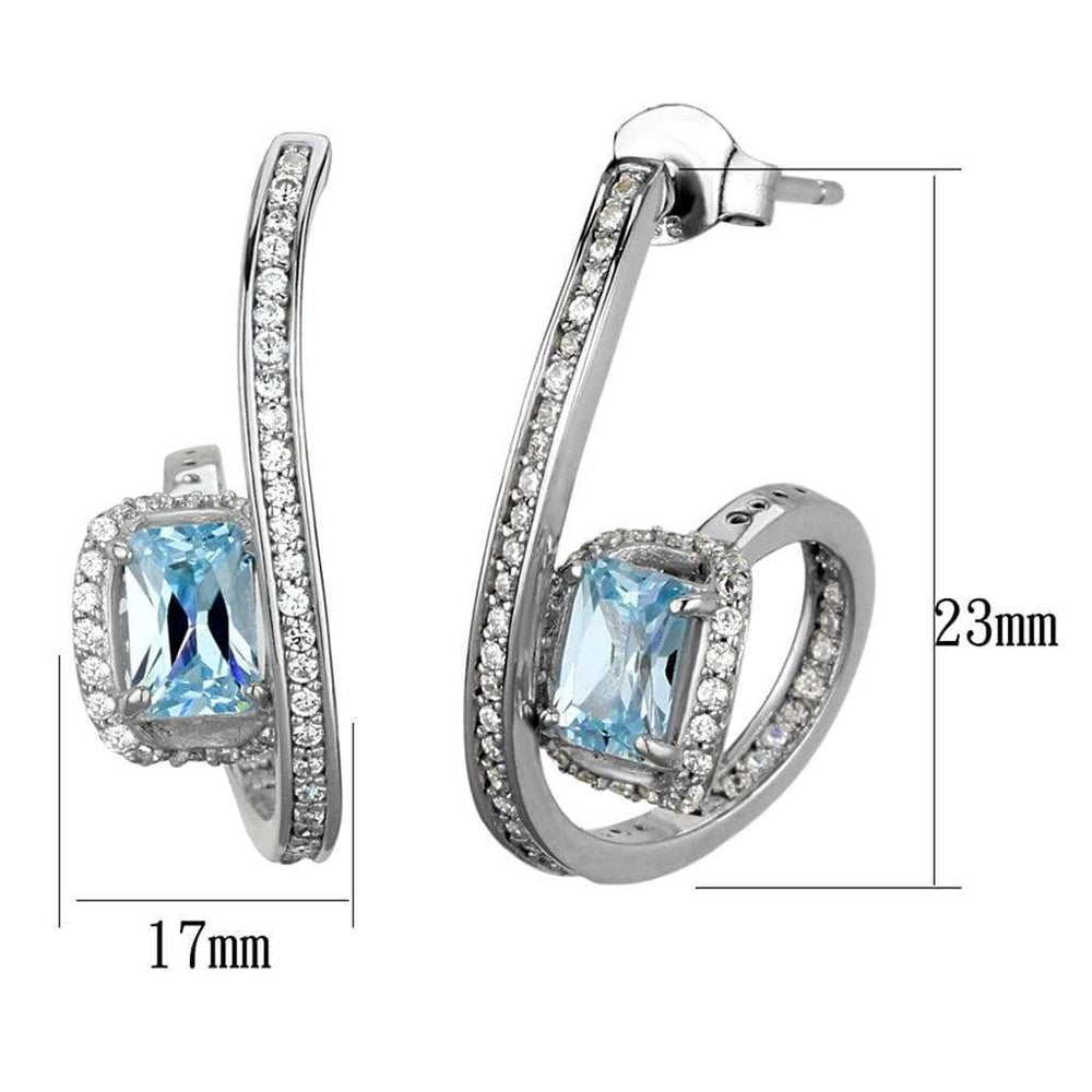 TS442 - Rhodium 925 Sterling Silver Earrings with AAA Grade CZ in Sea Blue - Alamode - Flyclothing LLC