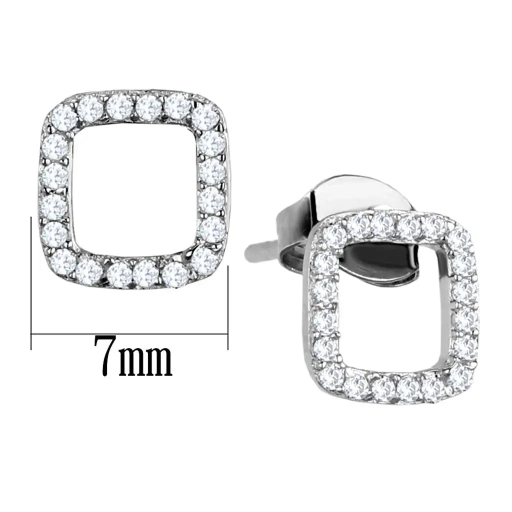 TS445 - Rhodium 925 Sterling Silver Earrings with AAA Grade CZ in Clear - Alamode - Flyclothing LLC