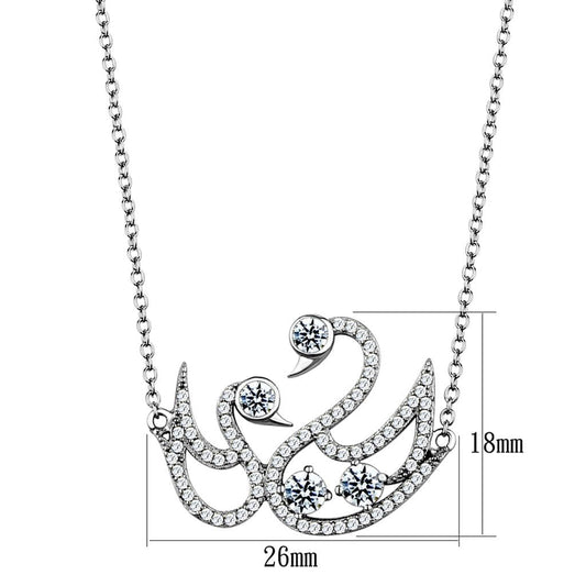 TS447 - Rhodium 925 Sterling Silver Chain Pendant with AAA Grade CZ  in Clear