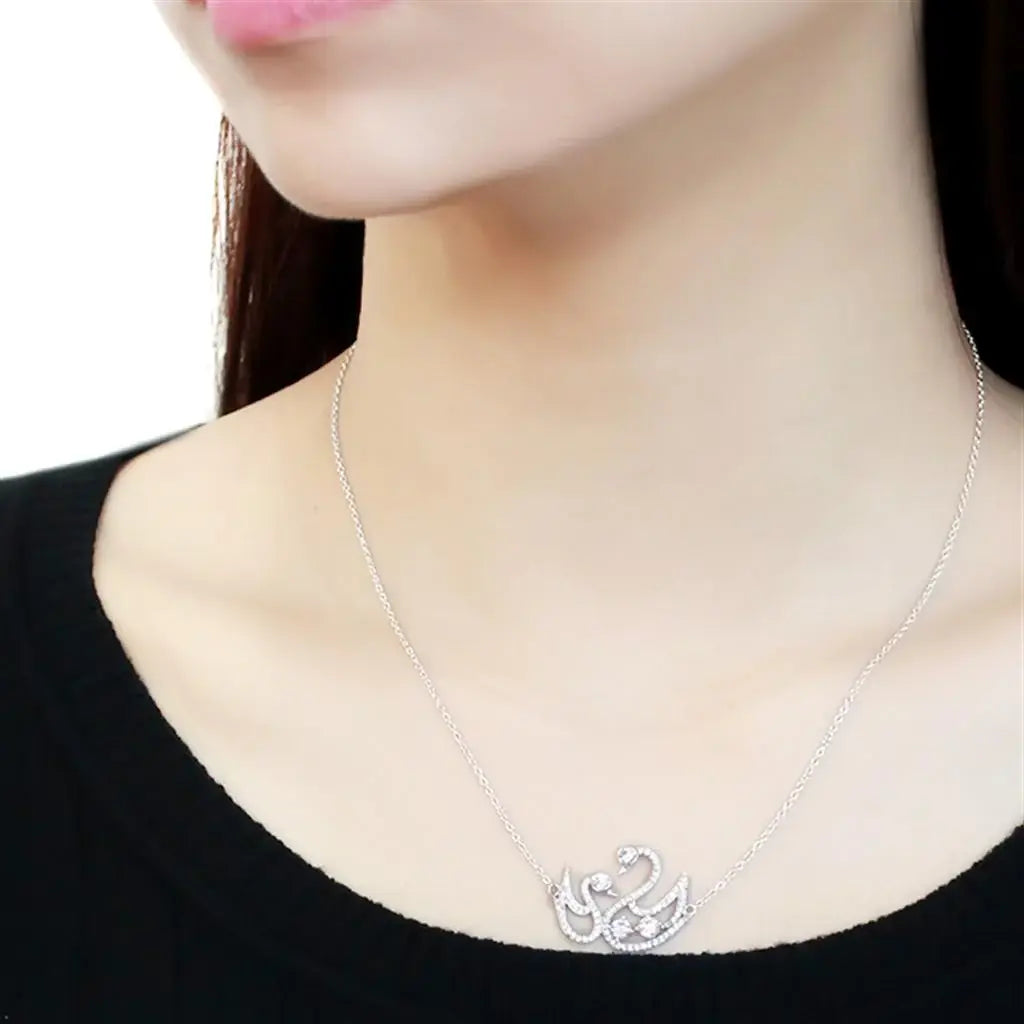 TS447 - Rhodium 925 Sterling Silver Chain Pendant with AAA Grade CZ in Clear - Alamode - Flyclothing LLC