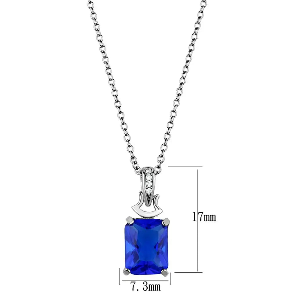 TS449 - Rhodium 925 Sterling Silver Chain Pendant with Synthetic Synthetic Glass in Montana - Alamode - Flyclothing LLC