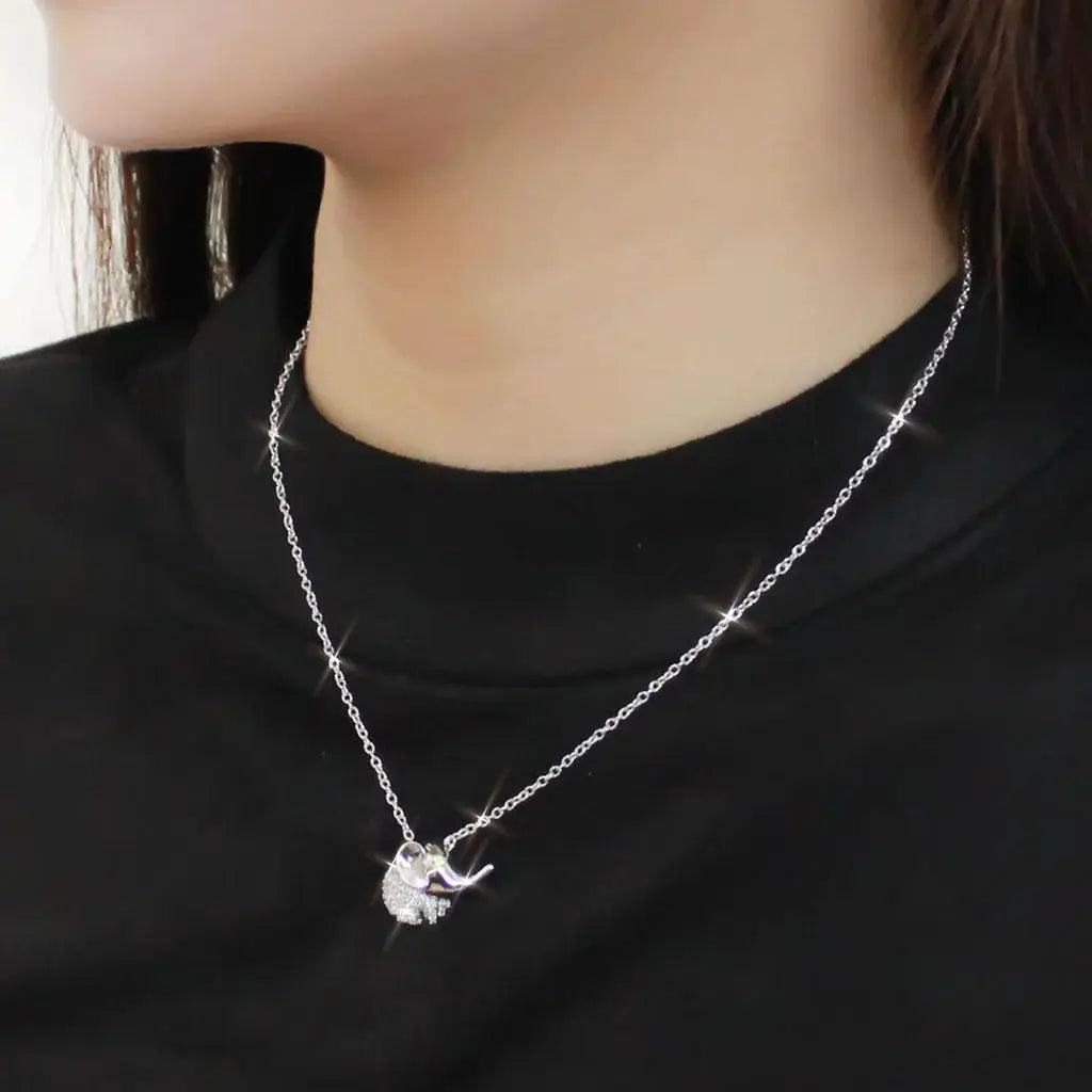 TS450 - Rhodium 925 Sterling Silver Chain Pendant with AAA Grade CZ in Topaz - Alamode - Flyclothing LLC