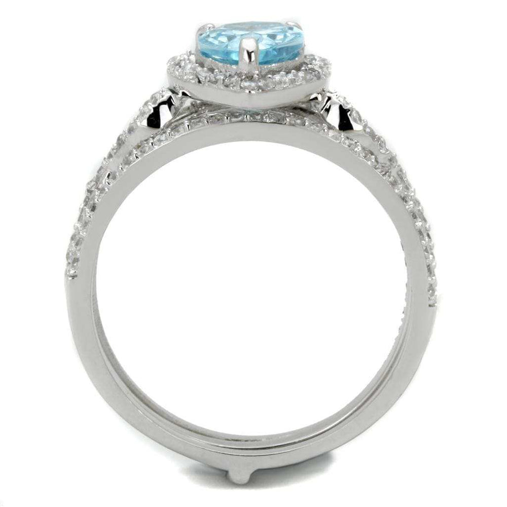 TS453 - Rhodium 925 Sterling Silver Ring with AAA Grade CZ in Sea Blue - Alamode - Flyclothing LLC