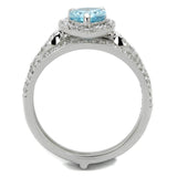 TS453 - Rhodium 925 Sterling Silver Ring with AAA Grade CZ  in Sea Blue - Alamode