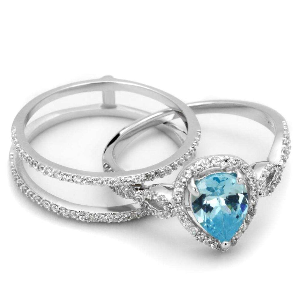TS453 - Rhodium 925 Sterling Silver Ring with AAA Grade CZ in Sea Blue - Alamode - Flyclothing LLC