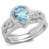 TS453 - Rhodium 925 Sterling Silver Ring with AAA Grade CZ in Sea Blue - Alamode - Flyclothing LLC