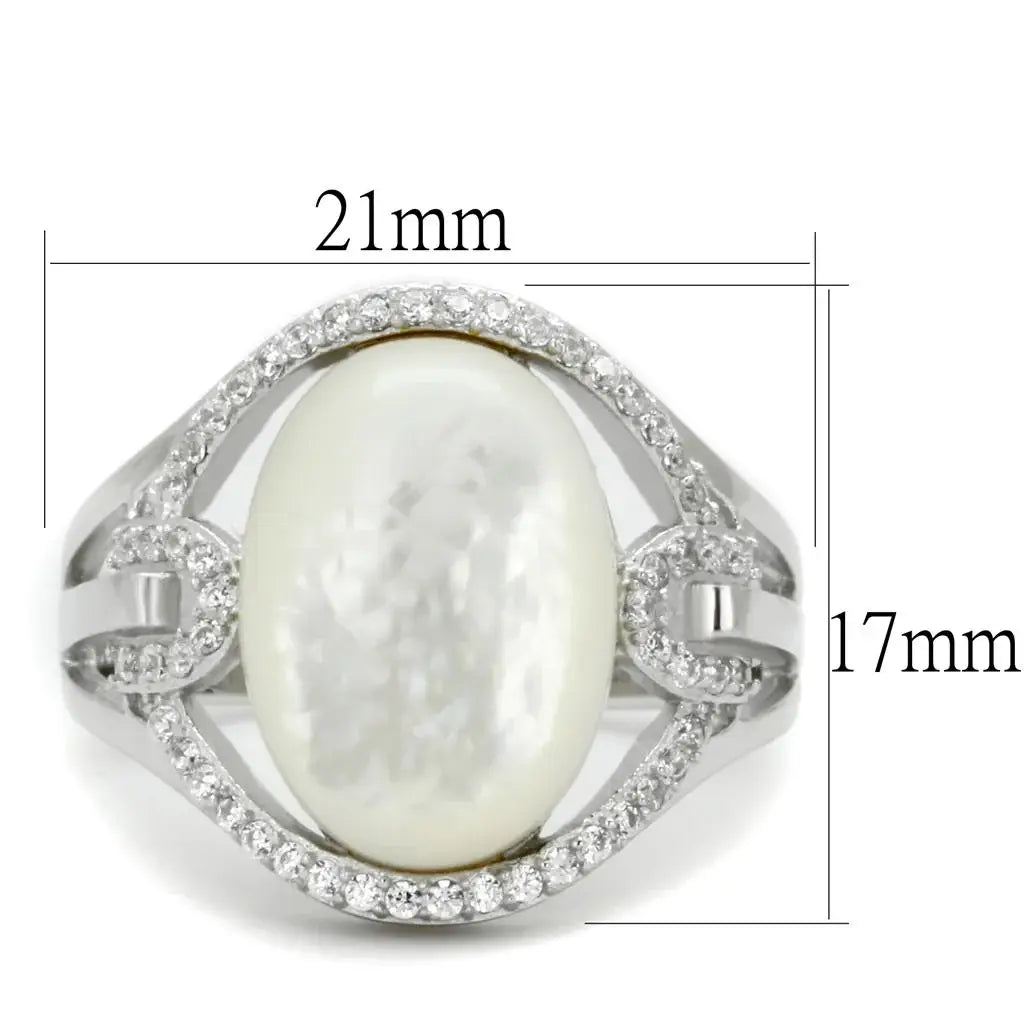 TS456 - Rhodium 925 Sterling Silver Ring with Precious Stone Conch in White - Alamode - Flyclothing LLC