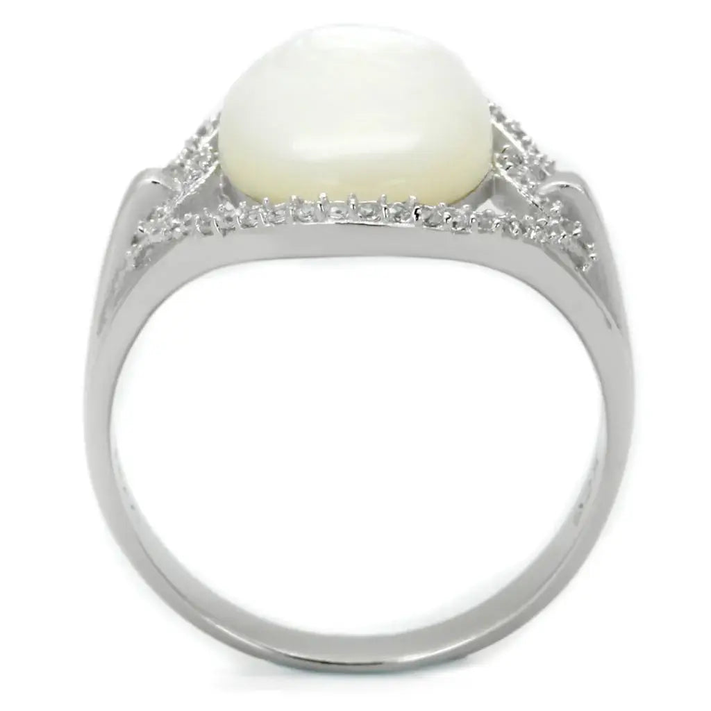 TS456 - Rhodium 925 Sterling Silver Ring with Precious Stone Conch in White - Alamode - Flyclothing LLC