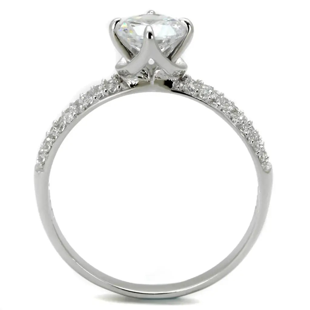 TS458 - Rhodium 925 Sterling Silver Ring with AAA Grade CZ in Clear - Alamode - Flyclothing LLC