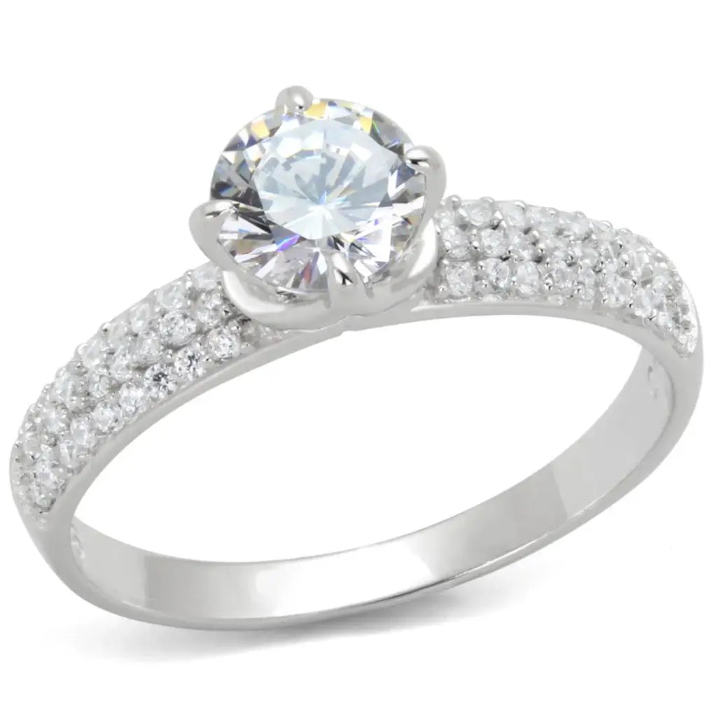 TS458 - Rhodium 925 Sterling Silver Ring with AAA Grade CZ in Clear - Alamode - Flyclothing LLC