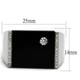 TS459 - Rhodium 925 Sterling Silver Ring with Synthetic Onyx in Jet - Alamode - Flyclothing LLC