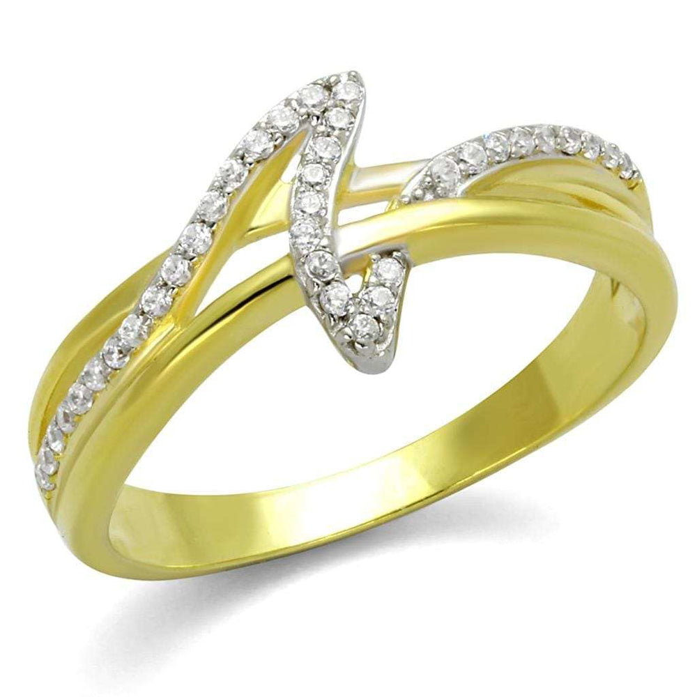 TS461 - Gold+Rhodium 925 Sterling Silver Ring with AAA Grade CZ in Clear - Alamode - Flyclothing LLC