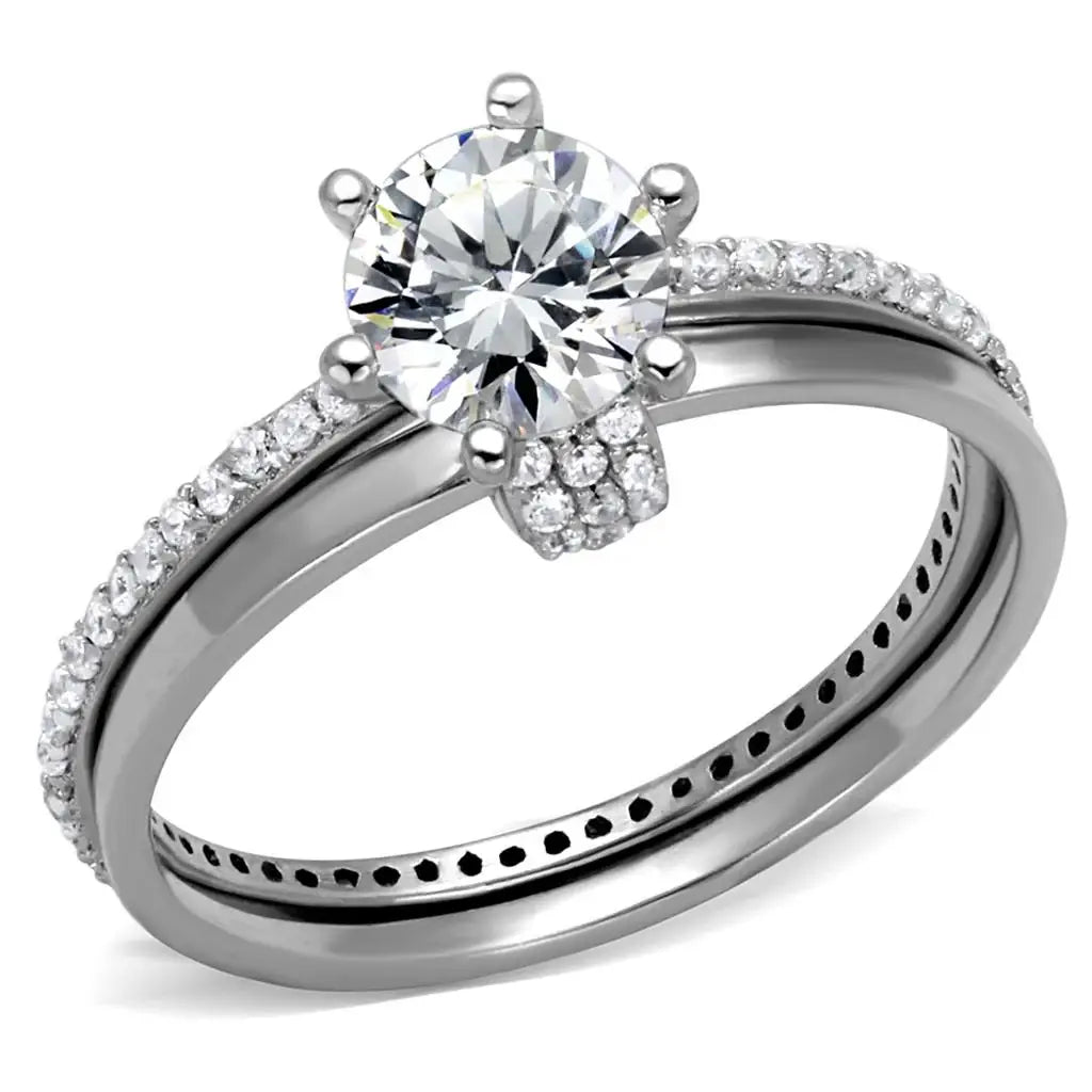 TS464 - Rhodium 925 Sterling Silver Ring with AAA Grade CZ in Clear - Alamode - Flyclothing LLC