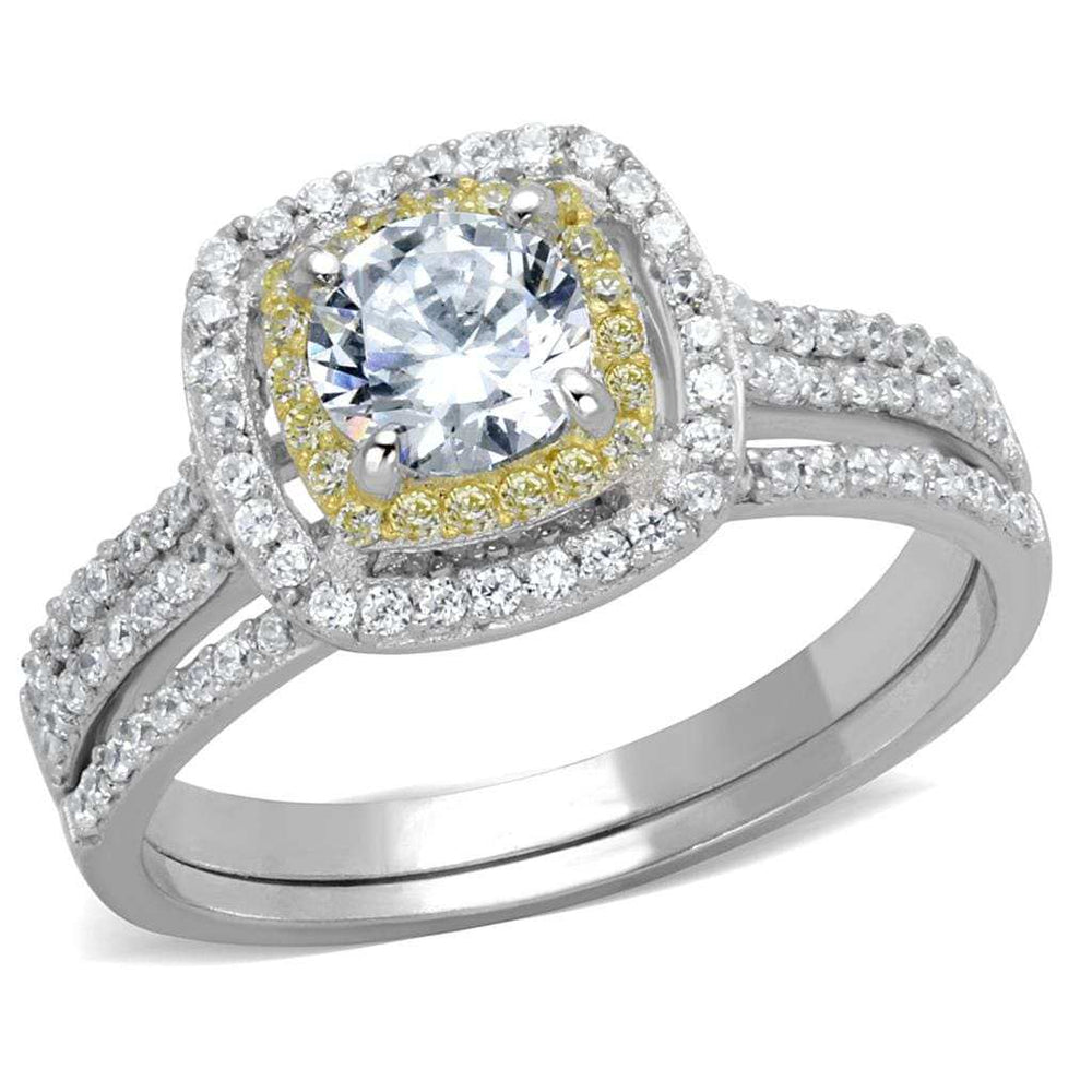 TS467 - Reverse Two-Tone 925 Sterling Silver Ring with AAA Grade CZ in Clear - Alamode - Flyclothing LLC