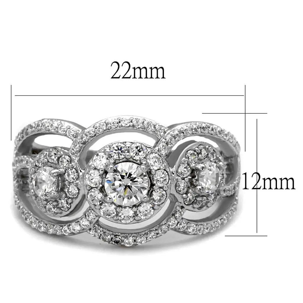 TS468 - Rhodium 925 Sterling Silver Ring with AAA Grade CZ in Clear - Alamode - Flyclothing LLC
